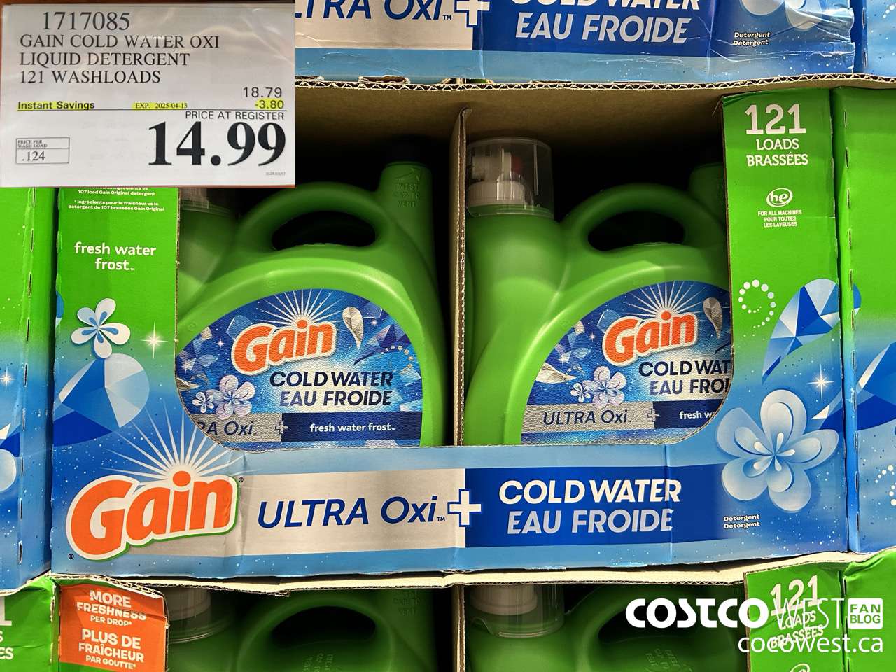 1717085 GAIN COLD WATER OXI LIQUID DETERGENT 121 WASHLOADS ($3.80 INSTANT SAVINGS EXPIRES ON 2025-04-13) $14.99