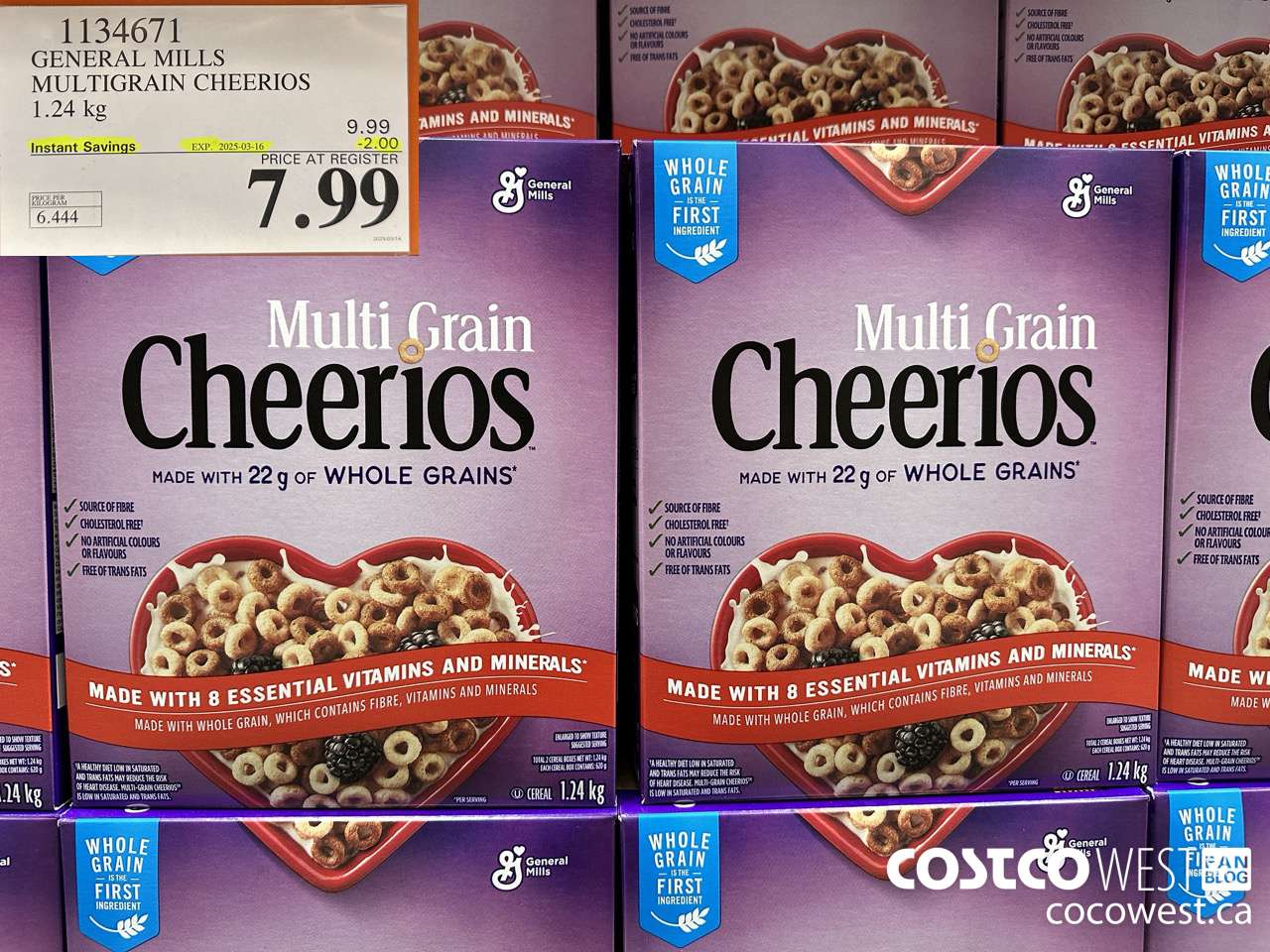 1134671 GENERAL MILLS MULTIGRAIN CHEERIOS 1.24 kg ($2.00 INSTANT SAVINGS EXPIRES ON 2025-03-16) $7.99