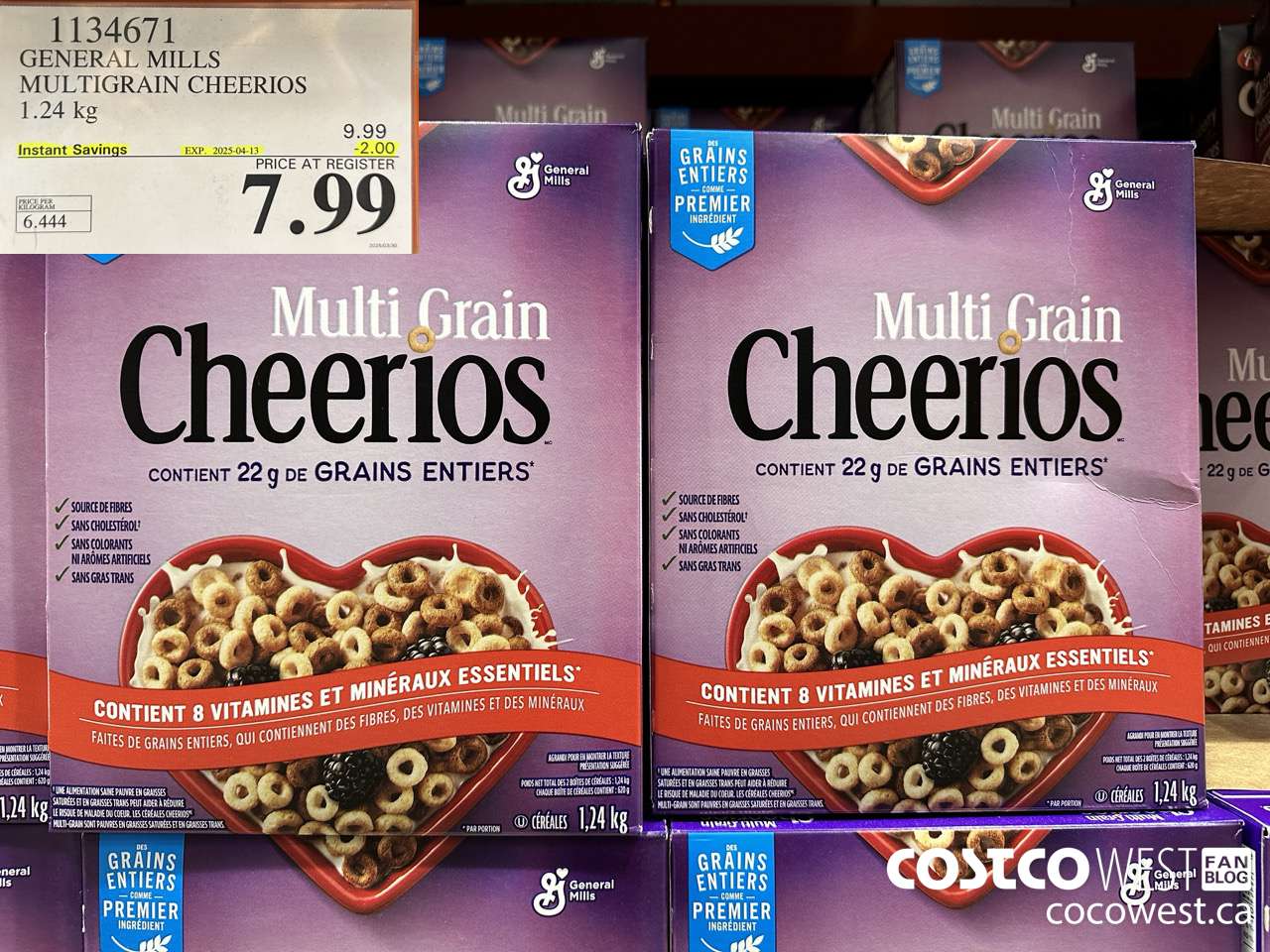 1134671 GENERAL MILLS MULTIGRAIN CHEERIOS 1.24 kg ($2.00 INSTANT SAVINGS EXPIRES ON 2025-04-13) $7.99