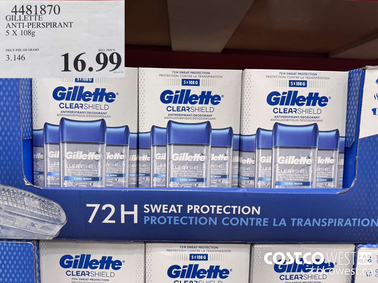 4481870 GILLETTE ANTI-PERSPIRANT 5 x 108 g $16.99