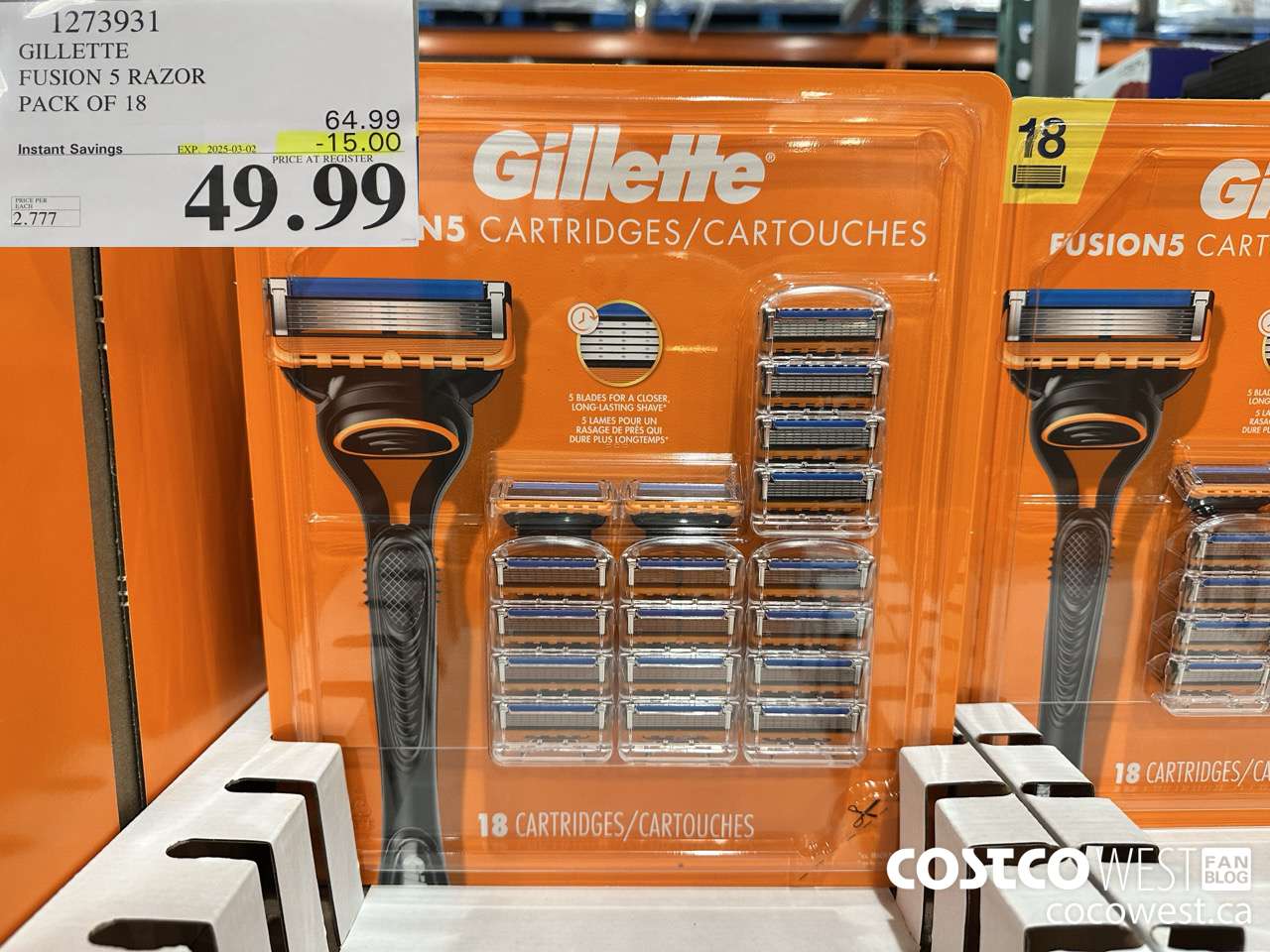 1273931 GILLETTE FUSIONS CARTRIDGES PACK OF 18 ($15.00 INSTANT SAVINGS EXPIRES ON 2025-03-02) $49.99