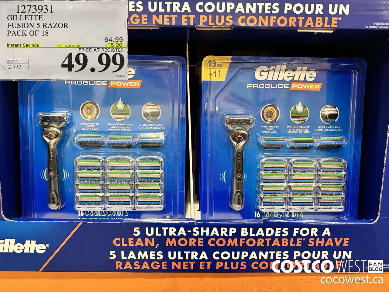 1273931 GILLETTE FUSIONS CARTRIDGES PACK OF 18 ($15.00 INSTANT SAVINGS EXPIRES ON 2025-04-06) $49.99