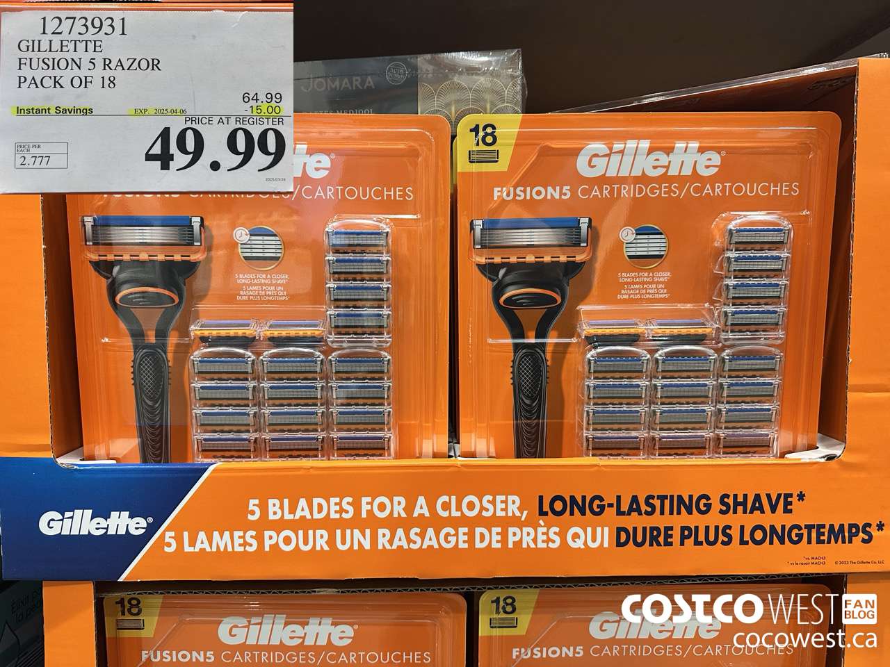 1273931 GILLETTE FUSIONS CARTRIDGES PACK OF 18 ($15.00 INSTANT SAVINGS EXPIRES ON 2025-04-06) $49.99