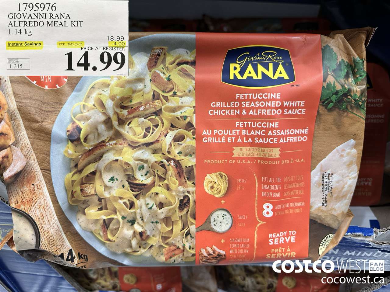 1795976 GIOVANNI RANA ALFREDO MEAL KIT 1.14KG ($4.00 INSTANT SAVINGS EXPIRES ON 2025-03-02) $14.99