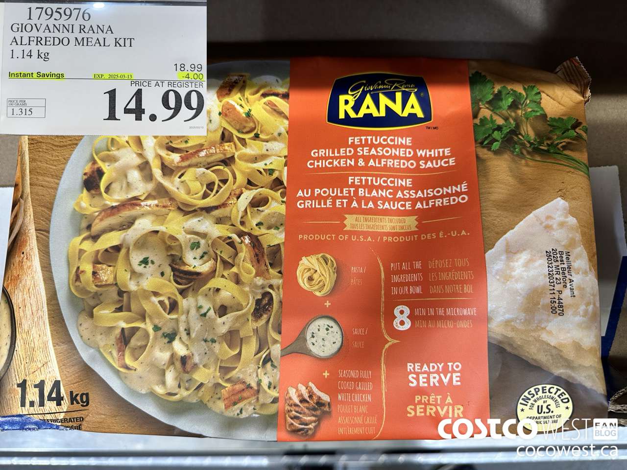 1795976 GIOVANNI RANA ALFREDO MEAL KIT 1.14KG ($4.00 INSTANT SAVINGS EXPIRES ON 2025-03-13) $14.99