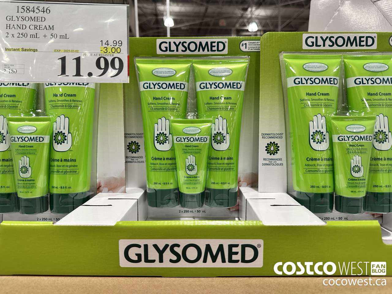 1584546 GLYSOMED HAND CREAM 2 x 250 mL + 50 mL  ($3.00 INSTANT SAVINGS EXPIRES ON 2025-03-02) $11.99