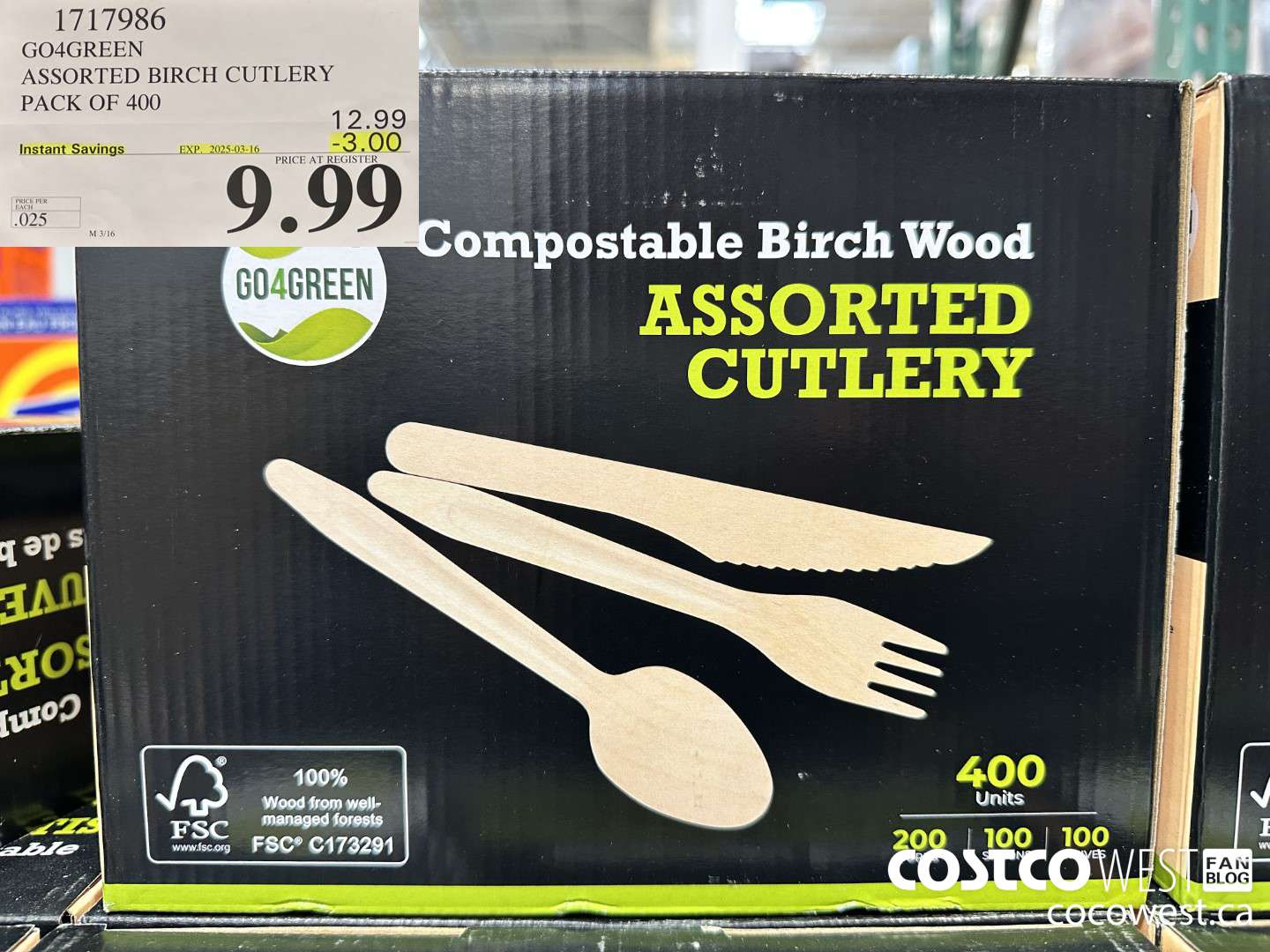 1717986 GO4GREEN ASSORTED BIRCH CUTLERY PACK OF 400 ($3.00 INSTANT SAVINGS EXPIRES ON 2025-03-16) $9.99