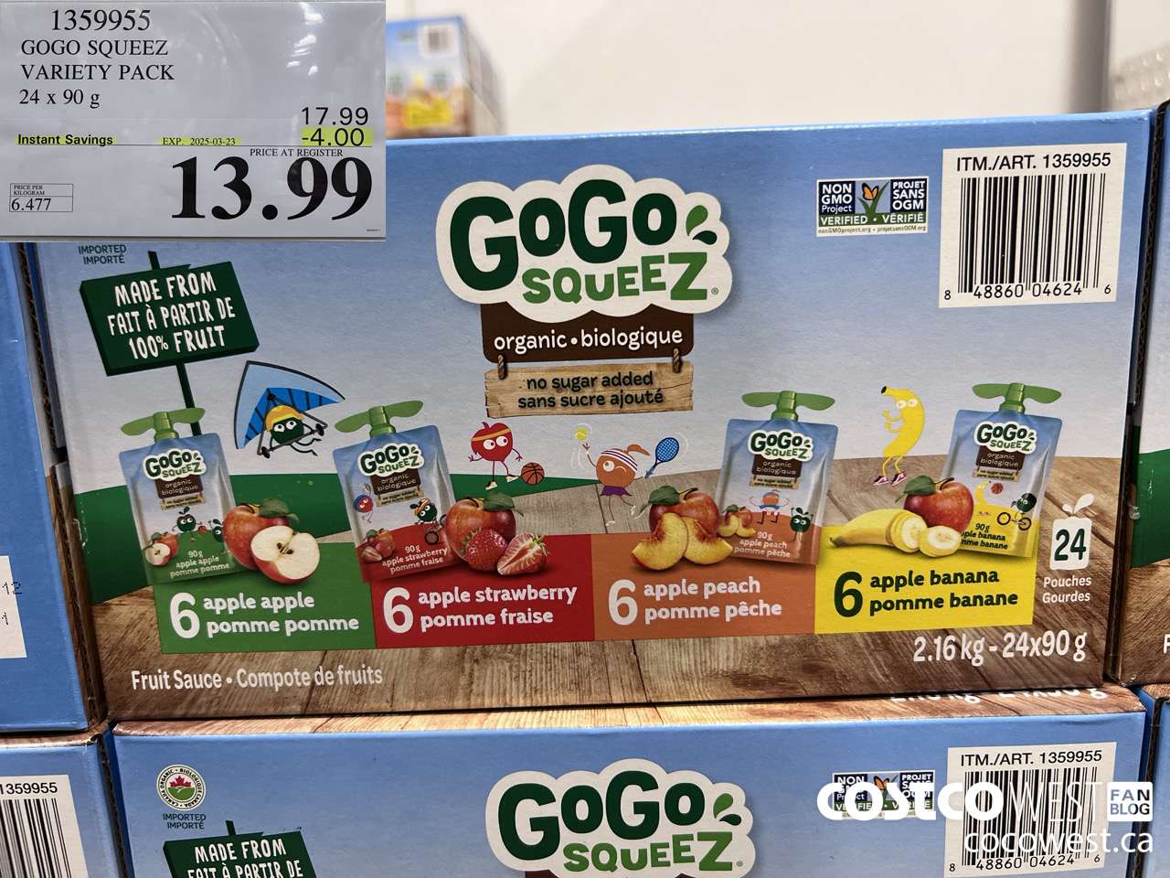 1359955 GOGO SQUEEZ ORGANIC VARIETY PACK 24 x 90g ($4.00 INSTANT SAVINGS EXPIRES ON 2025-03-23) $13.99
