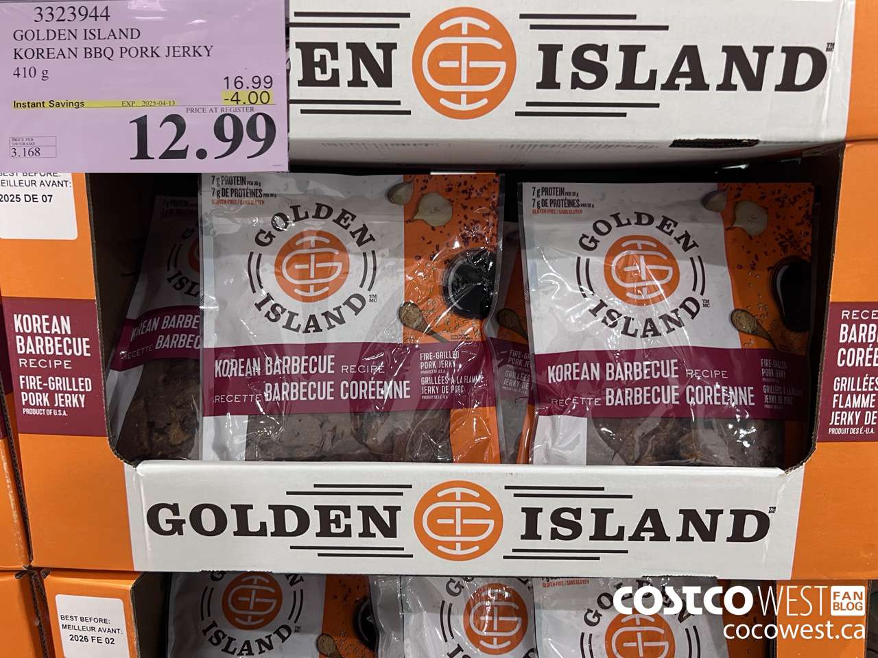 3323944 GOLDEN ISLAND KOREAN BBQ PORK JERKY 410G ($4.00 INSTANT SAVINGS EXPIRES ON 2025-04-13) $12.99