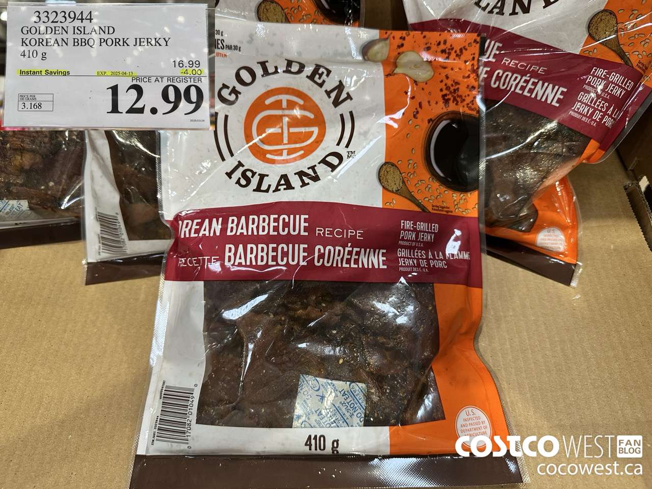 3323944 GOLDEN ISLAND KOREAN BBQ PORK JERKY 410G ($4.00 INSTANT SAVINGS EXPIRES ON 2025-04-13) $12.99