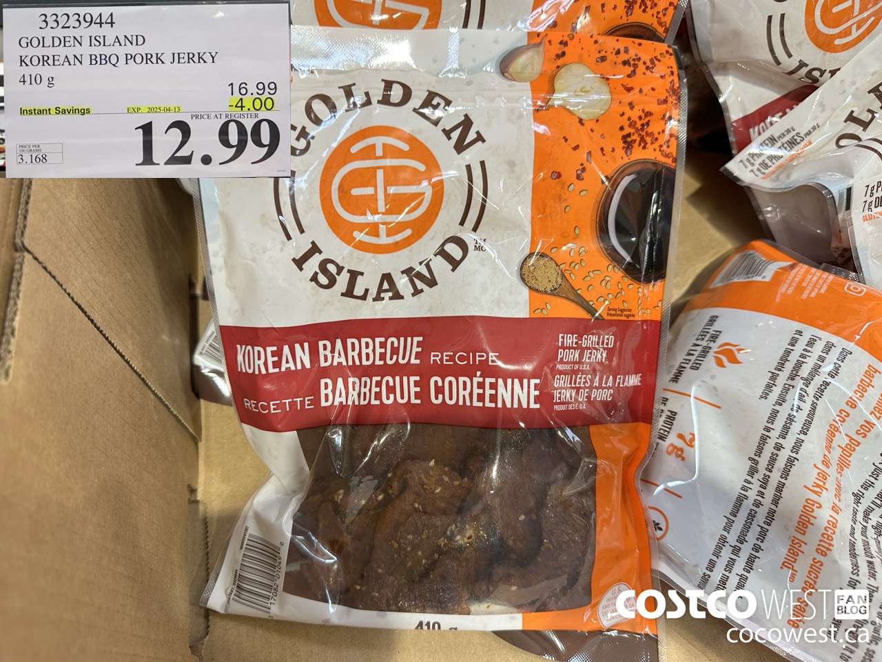 3323944 GOLDEN ISLAND KOREAN BBQ PORK JERKY 410G ($4.00 INSTANT SAVINGS EXPIRES ON 2025-04-13) $12.99