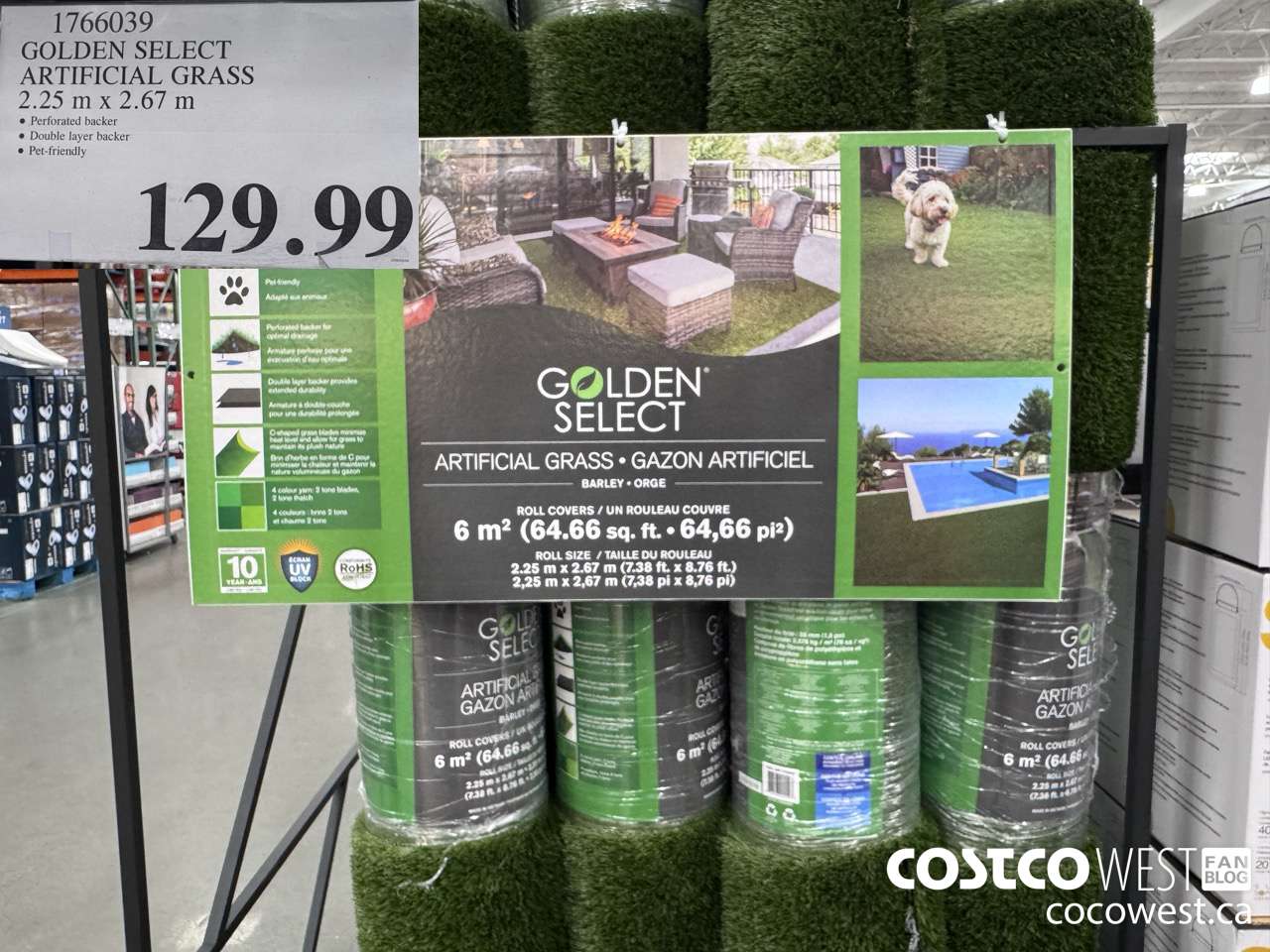 1766039 GOLDEN SELECT ARTIFICIAL GRASS 2.25 M X 2.67 M $129.99