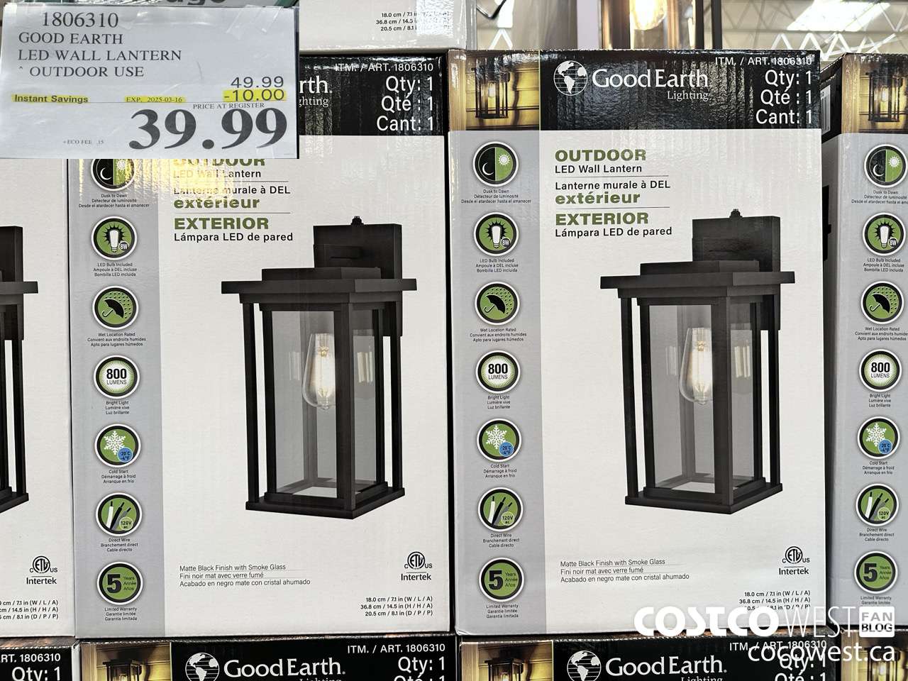 1806310 GOOD EARTH LED WALL LANTERN OUTDOOR USE ($10.00 INSTANT SAVINGS EXPIRES ON 2025-03-16) $39.99