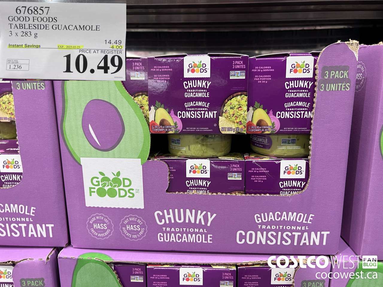 676857 GOOD FOODS TABLESIDE GUACAMOLE 3 x 283 g ($4.00 INSTANT SAVINGS EXPIRES ON 2025-03-23) $10.49