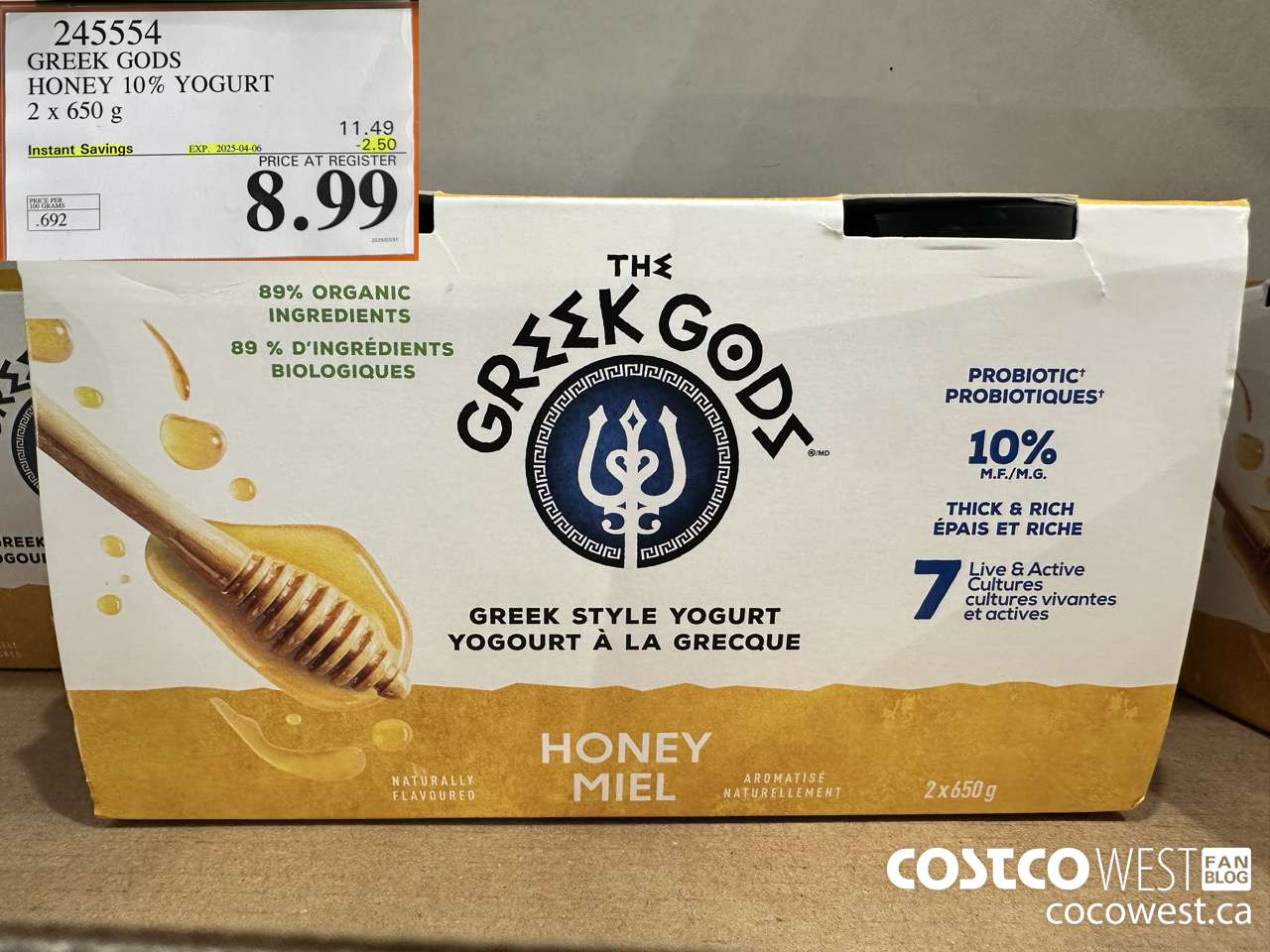 245554 GREEK GODS HONEY 10% YOGURT 2 X 650G ($2.50 INSTANT SAVINGS EXPIRES ON 2025-04-06) $8.99
