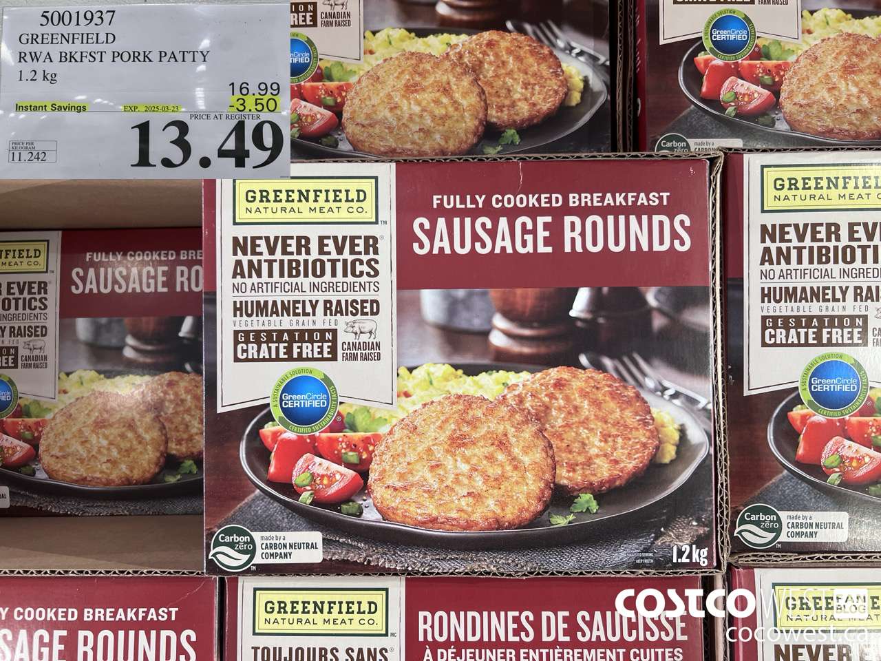 5001937 GREENFIELD RWA BKFST PORK PATTY 1.2 kg ($3.50 INSTANT SAVINGS EXPIRES ON 2025-03-23) $13.49