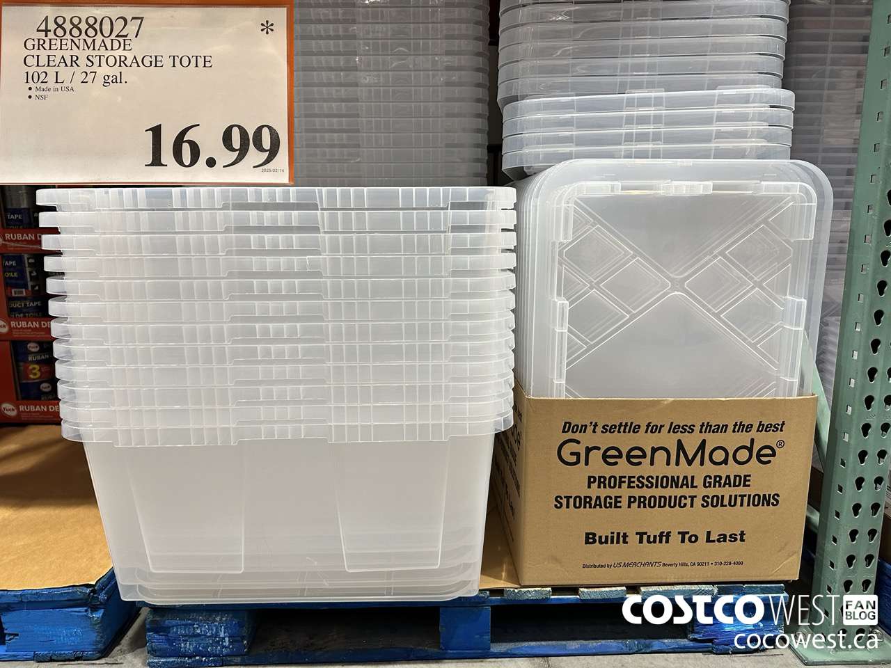 4888027 GREENMADE CLEAR STORAGE TOTE 102 L / 27G $16.99