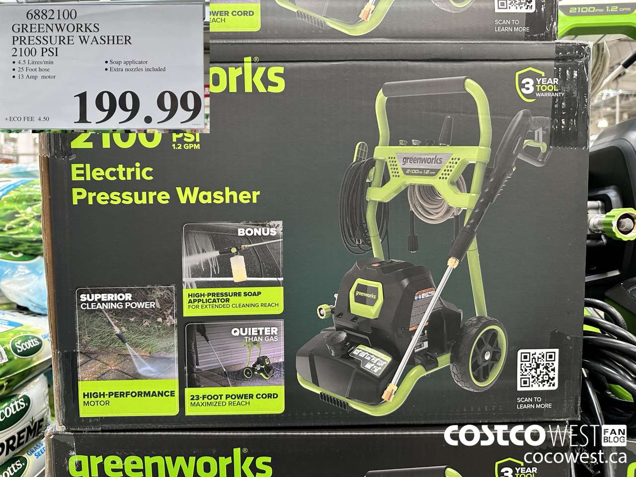 6882100 GREENWORKS PRESSURE WASHER 2100 PSI $199.99