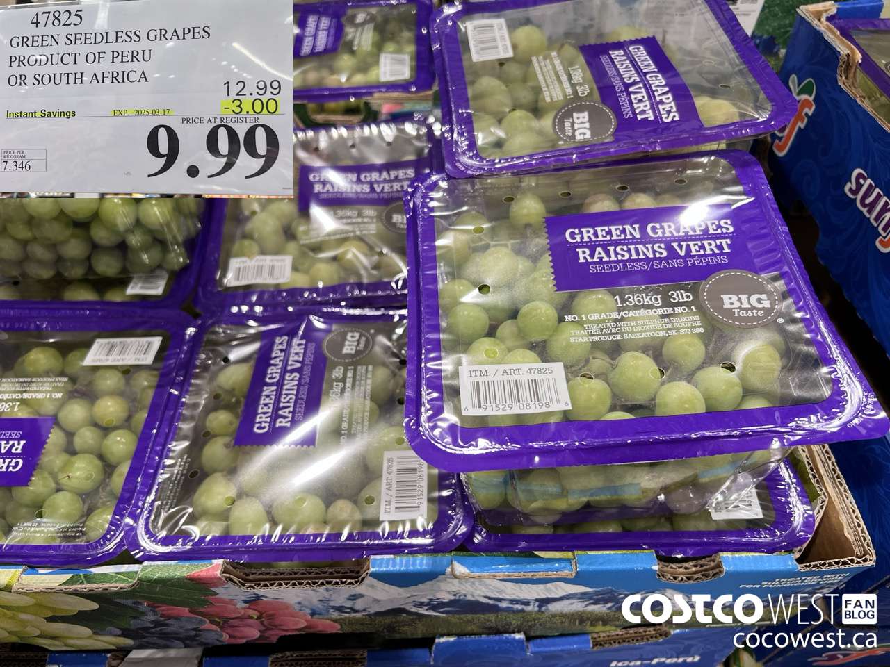 47825 GREEN SEEDLESS GRAPES PRODUCT OF PERU OR SOUTH AFRICA ($3.00 INSTANT SAVINGS EXPIRES ON 2025-03-17) $9.99