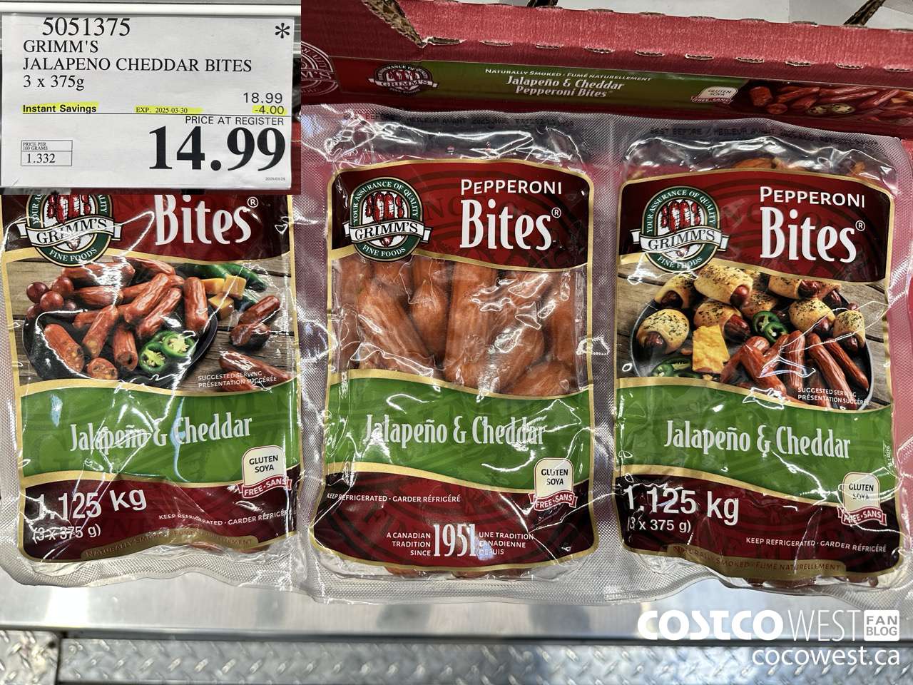 5051375 GRIMM'S JALAPENO CHEDDAR BITES 3 X 375G ($4.00 INSTANT SAVINGS EXPIRES ON 2025-03-30) $14.99