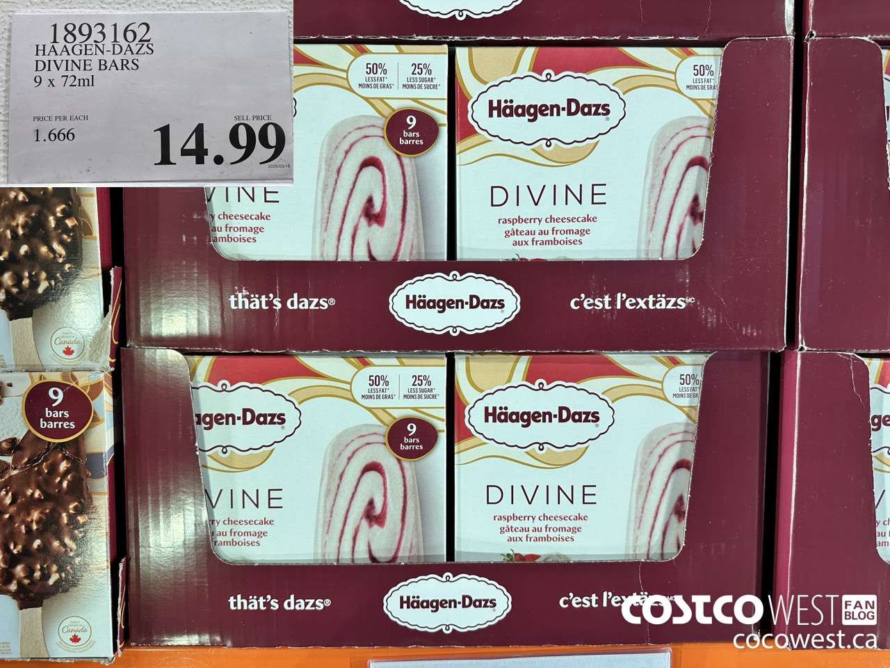 1893162 HAAGEN-DAZS DIVINE BARS 9 X 72ML $14.99