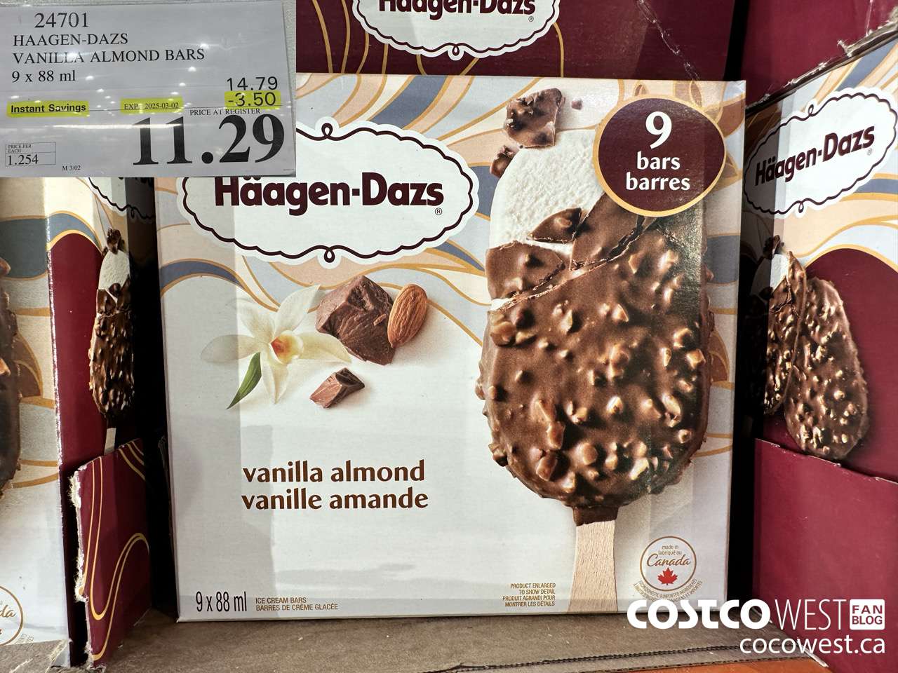 24701 HAAGEN-DAZS VANILLA ALMOND BARS 9 x 88 ml ($3.50 INSTANT SAVINGS EXPIRES ON 2025-03-02) $11.29