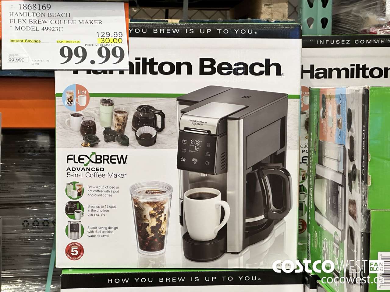 1868169 HAMILTON BEACH FLEX BREW COFFEE MAKER MODEL 49923C ($30.00 INSTANT SAVINGS EXPIRES ON 2025-03-09) $99.99
