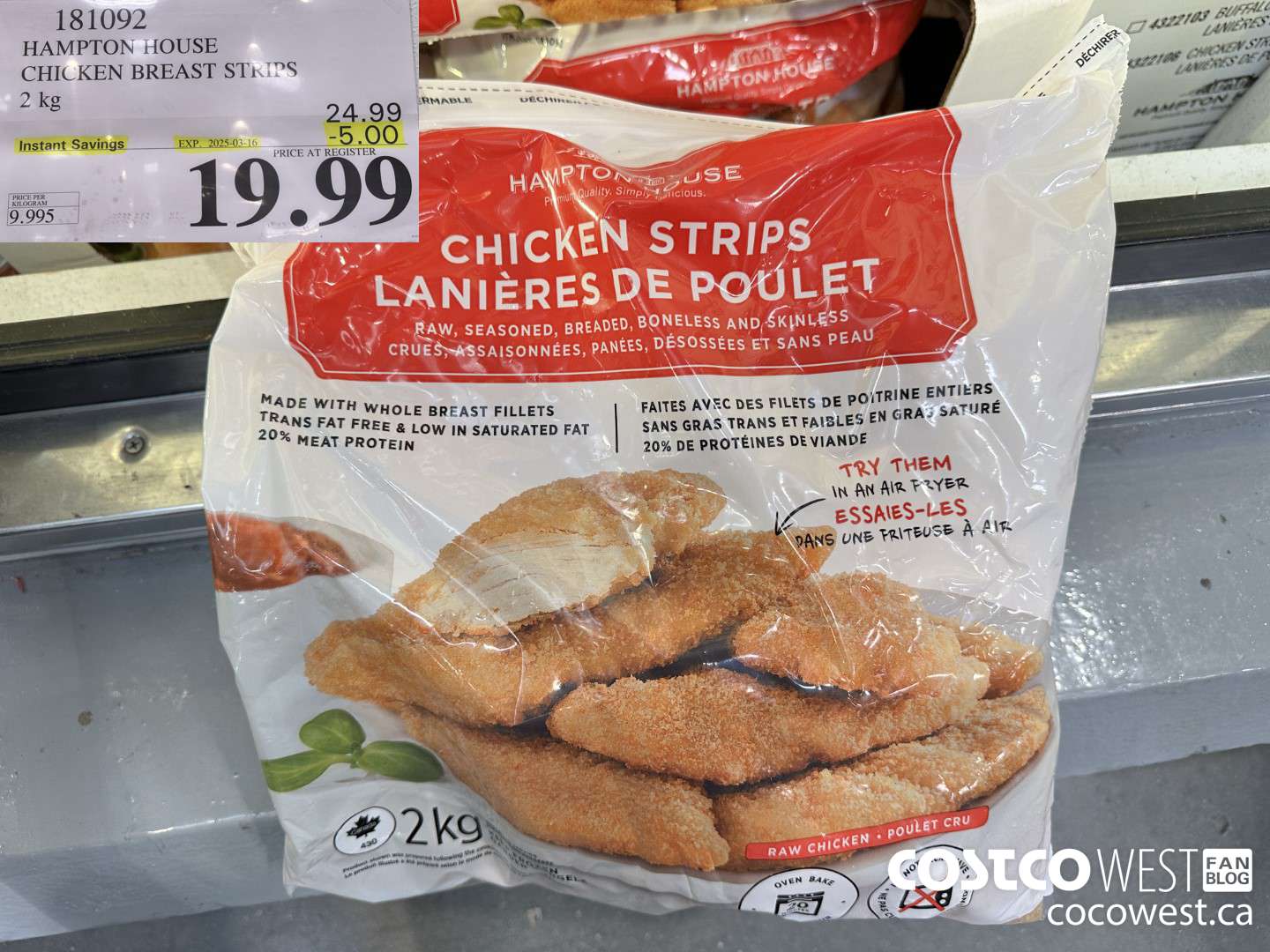 181092 HAMPTON HOUSE CHICKEN BREAST STRIPS 2 kg ($5.00 INSTANT SAVINGS EXPIRES ON 2025-03-16) $19.99