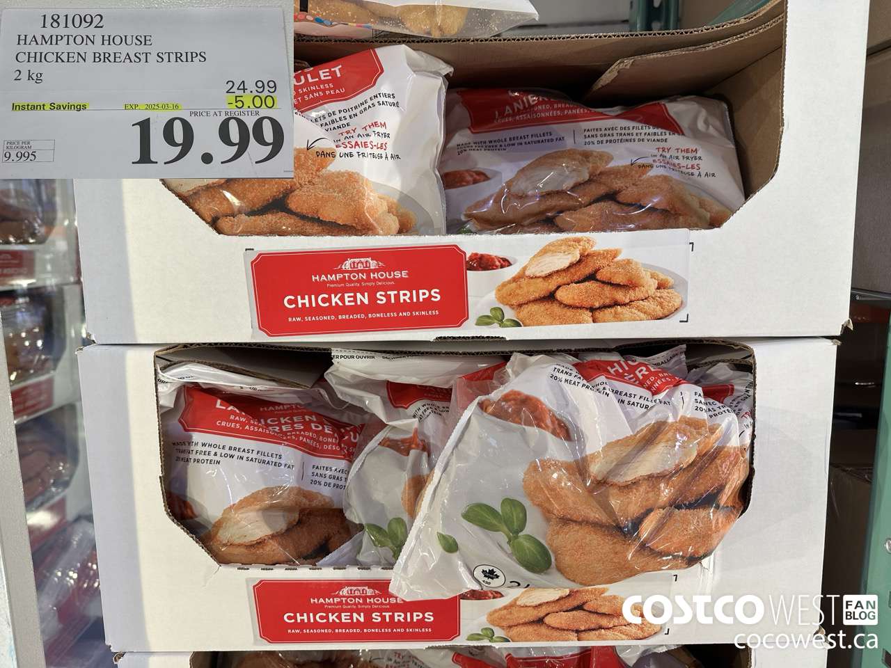 181092 HAMPTON HOUSE CHICKEN BREAST STRIPS 2 kg ($5.00 INSTANT SAVINGS EXPIRES ON 2025-03-16) $19.99