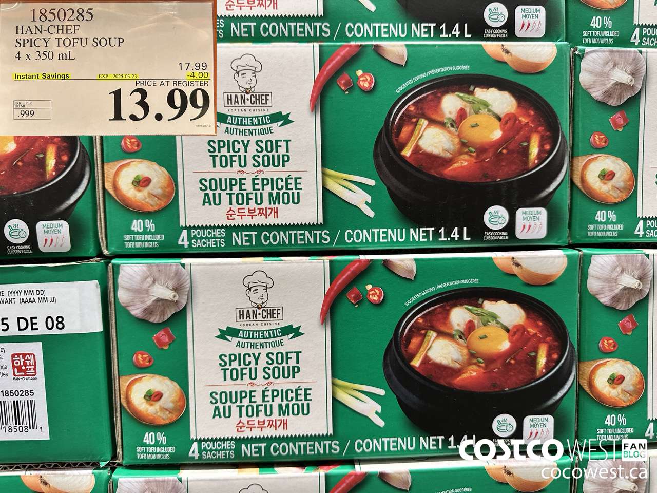 1850285 HAN-CHEF SPICY TOFU SOUP 4 X 350ML ($4.00 INSTANT SAVINGS EXPIRES ON 2025-03-23) $13.99