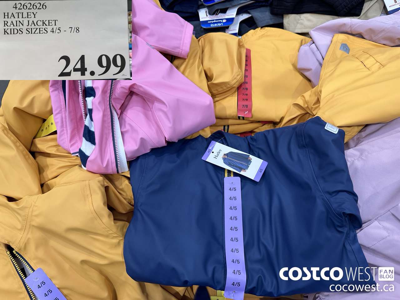 4262626 HATLEY RAIN JACKET KIDS SIZES 4/5-7/8 $24.99