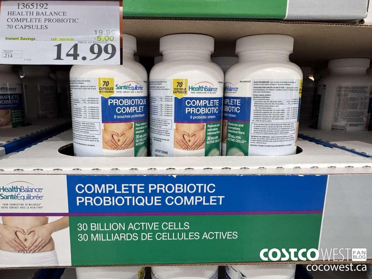 1365192 HEALTH BALANCE COMPLETE PROBIOTIC 70 CAPSULES ($5.00 INSTANT SAVINGS EXPIRES ON 2025-03-30) $14.99