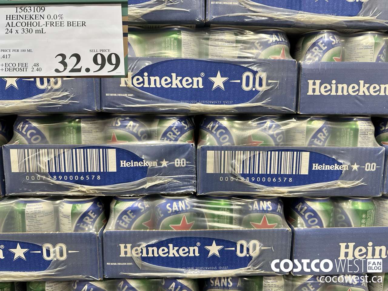 1563109 HEINEKEN 0% CANETTES 24 X 330 ML $32.99
