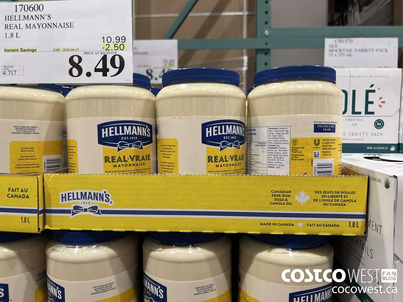 170600 HELLMANN'S REGULAR MAYONNAISE 1.8 L ($2.50 INSTANT SAVINGS EXPIRES ON 2025-04-13) $8.49