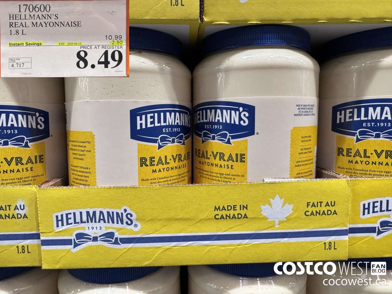 170600 HELLMANN'S REGULAR MAYONNAISE 1.8 L ($2.50 INSTANT SAVINGS EXPIRES ON 2025-04-13) $8.49