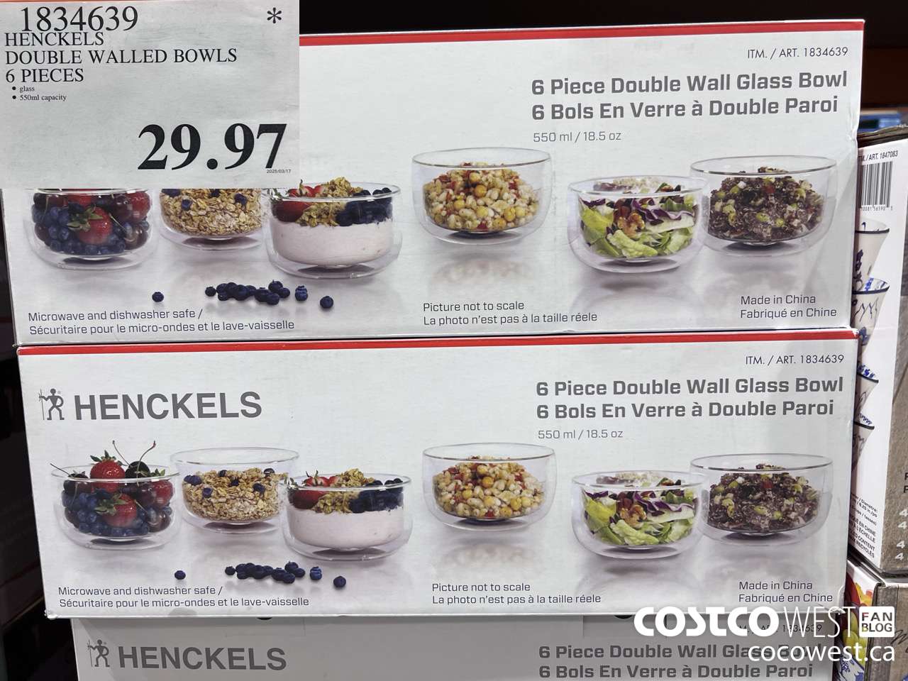 1834639 HENCKELS DOUBLE WALLED BOWLS 6 PIECES $29.97