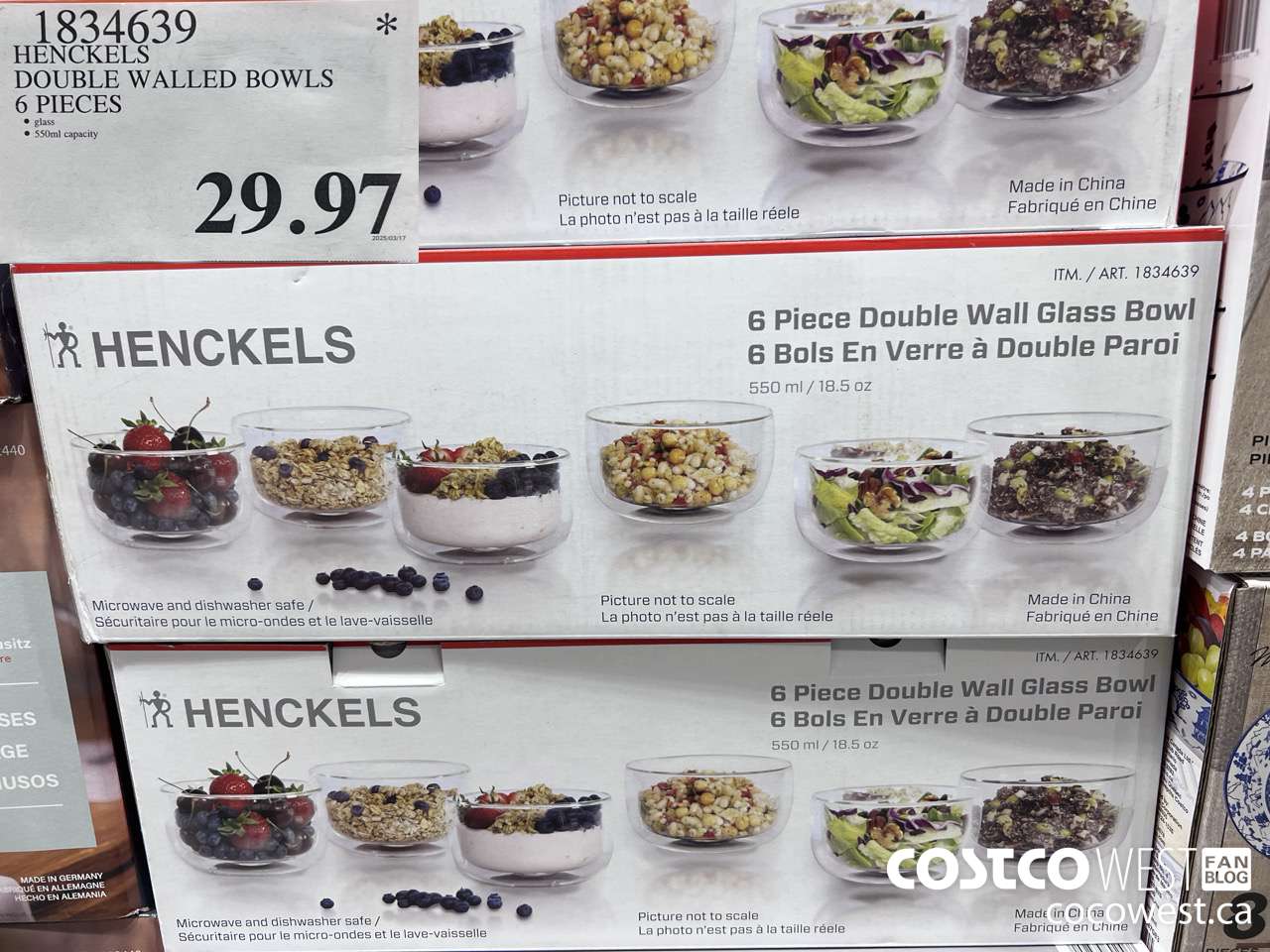 1834639 HENCKELS DOUBLE WALLED BOWLS 6 PIECES $29.97
