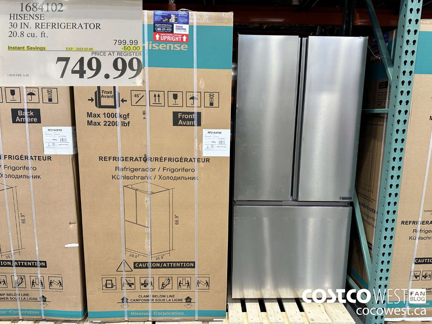 1684102 HISENSE 30 IN. REFRIGERATOR 20.8 CU FT ($50.00 INSTANT SAVINGS EXPIRES ON 2025-03-09) $749.99