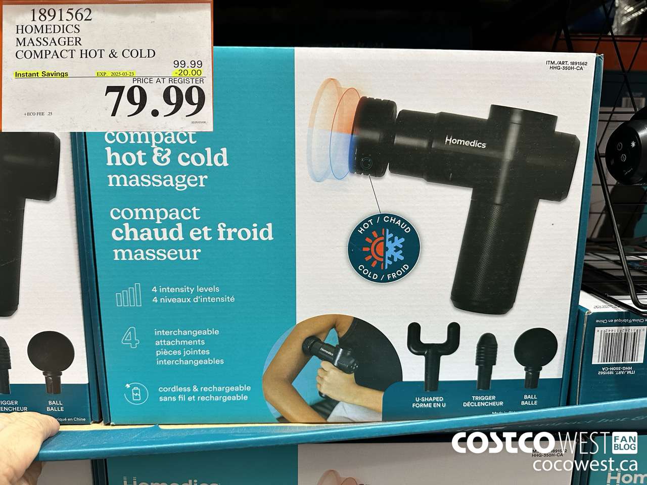 1891562 HOMEDICS HOT & COLD MASSAGER MODEL HHG-350H-CA ($20.00 INSTANT SAVINGS EXPIRES ON 2025-03-23) $79.99