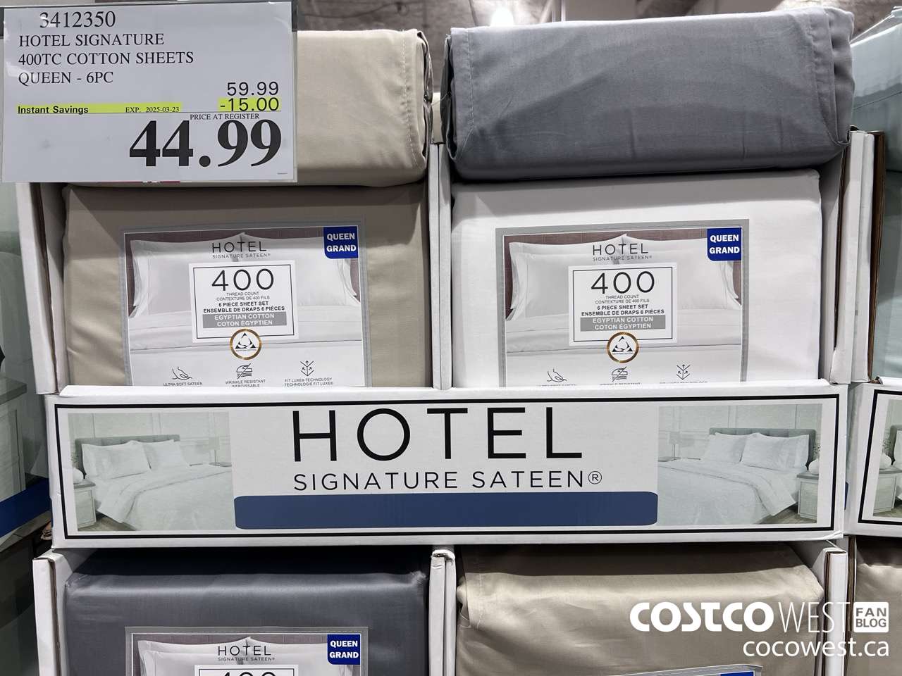 3412350 HOTEL SIGNATURE 400TC COTTON SHEETS QUEEN 6PC ($15.00 INSTANT SAVINGS EXPIRES ON 2025-03-23) $44.99