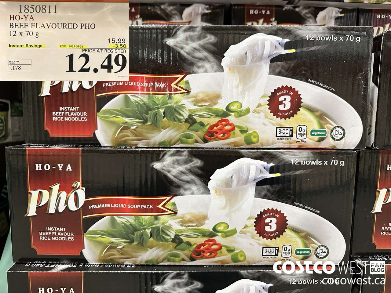 1850811 HO-YA BEEF FLAVOURED PHO 12 X 70G ($3.50 INSTANT SAVINGS EXPIRES ON 2025-03-31) $12.49