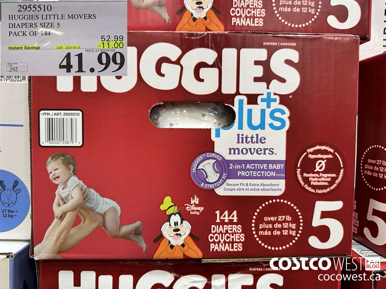 2955510 HUGGIES LITTLE MOVERS DIAPERS SIZE 5 PACK OF 144  ($11.00 INSTANT SAVINGS EXPIRES ON 2025-03-16) $41.99