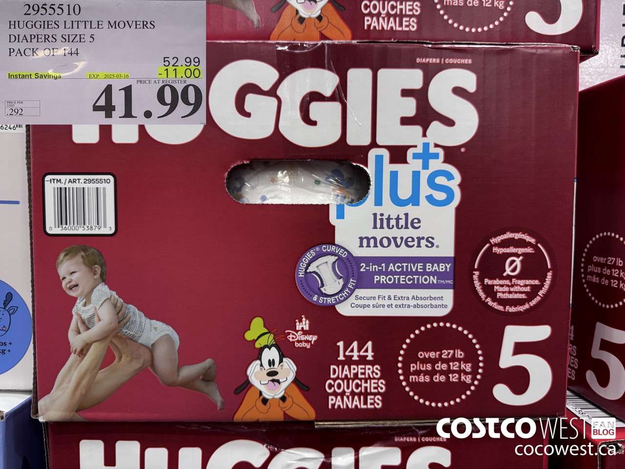 2955510 HUGGIES LITTLE MOVERS DIAPERS SIZE 5 PACK OF 144  ($11.00 INSTANT SAVINGS EXPIRES ON 2025-03-16) $41.99