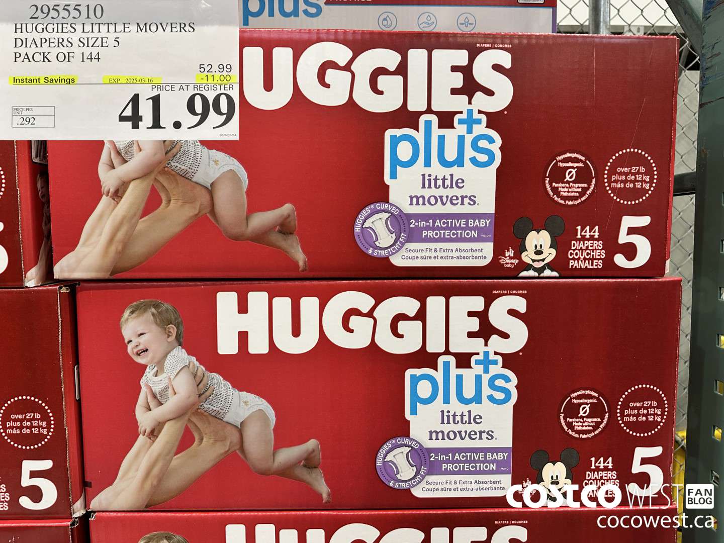2955510 HUGGIES LITTLE MOVERS DIAPERS SIZE 5 PACK OF 144  ($11.00 INSTANT SAVINGS EXPIRES ON 2025-03-16) $41.99