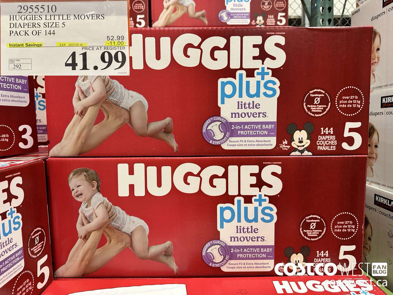 2955510 HUGGIES LITTLE MOVERS DIAPERS SIZE 5 PACK OF 144  ($11.00 INSTANT SAVINGS EXPIRES ON 2025-03-16) $41.99