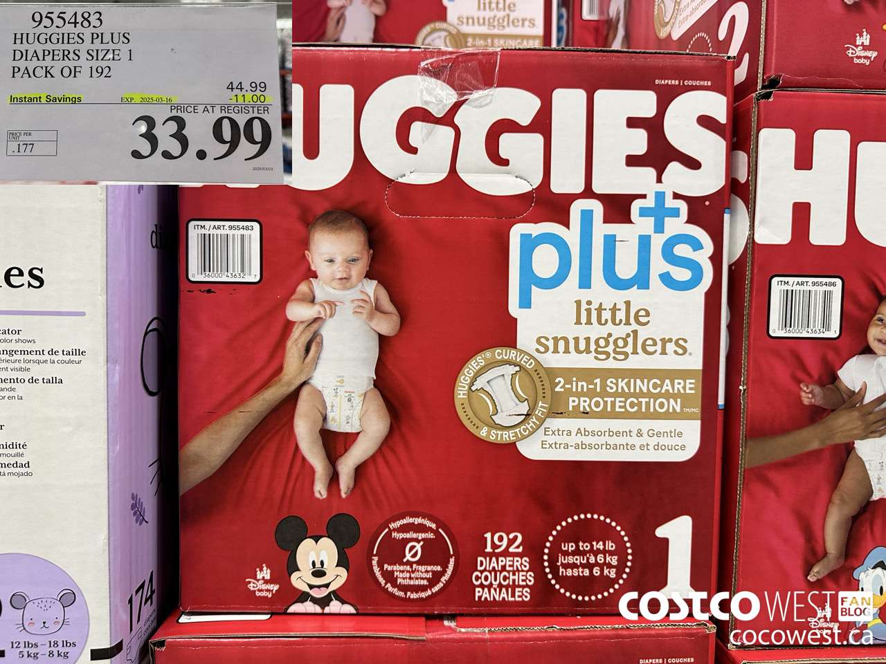 955483 HUGGIES LITTLE SNUGGLE SIZE 1 DIAPERS PACK OF 192 ($11.00 INSTANT SAVINGS EXPIRES ON 2025-03-16) $33.99