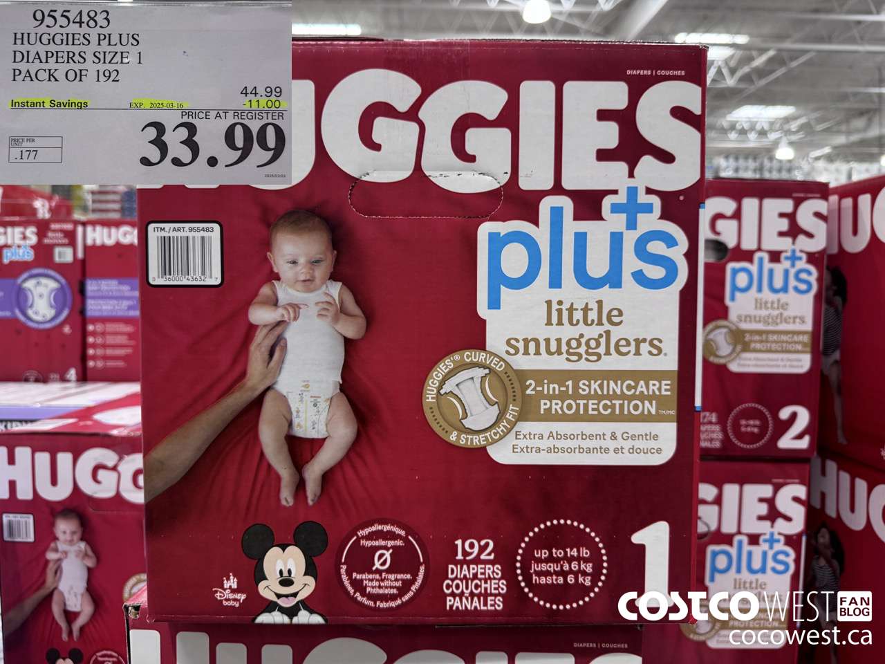 955483 HUGGIES LITTLE SNUGGLE SIZE 1 DIAPERS PACK OF 192 ($11.00 INSTANT SAVINGS EXPIRES ON 2025-03-16) $33.99