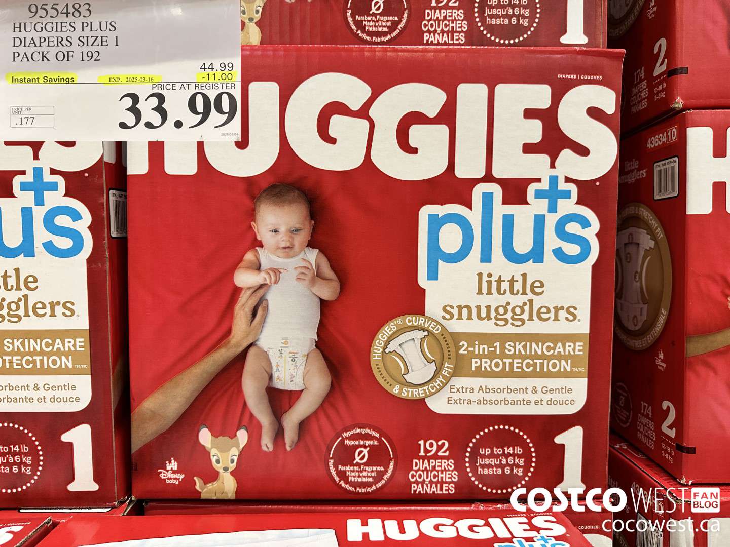 955483 HUGGIES LITTLE SNUGGLE SIZE 1 DIAPERS PACK OF 192 ($11.00 INSTANT SAVINGS EXPIRES ON 2025-03-16) $33.99