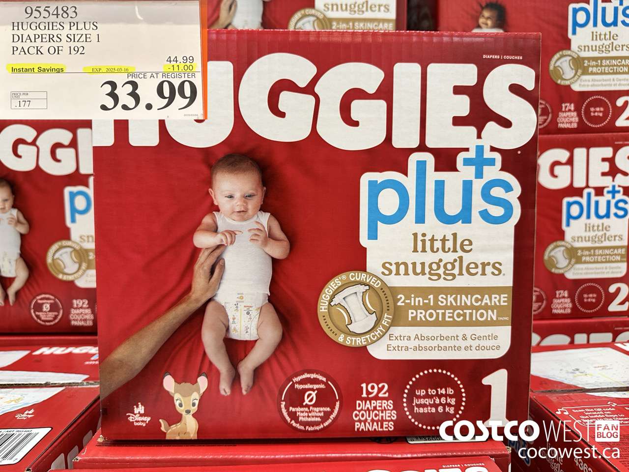 955483 HUGGIES LITTLE SNUGGLE SIZE 1 DIAPERS PACK OF 192 ($11.00 INSTANT SAVINGS EXPIRES ON 2025-03-16) $33.99