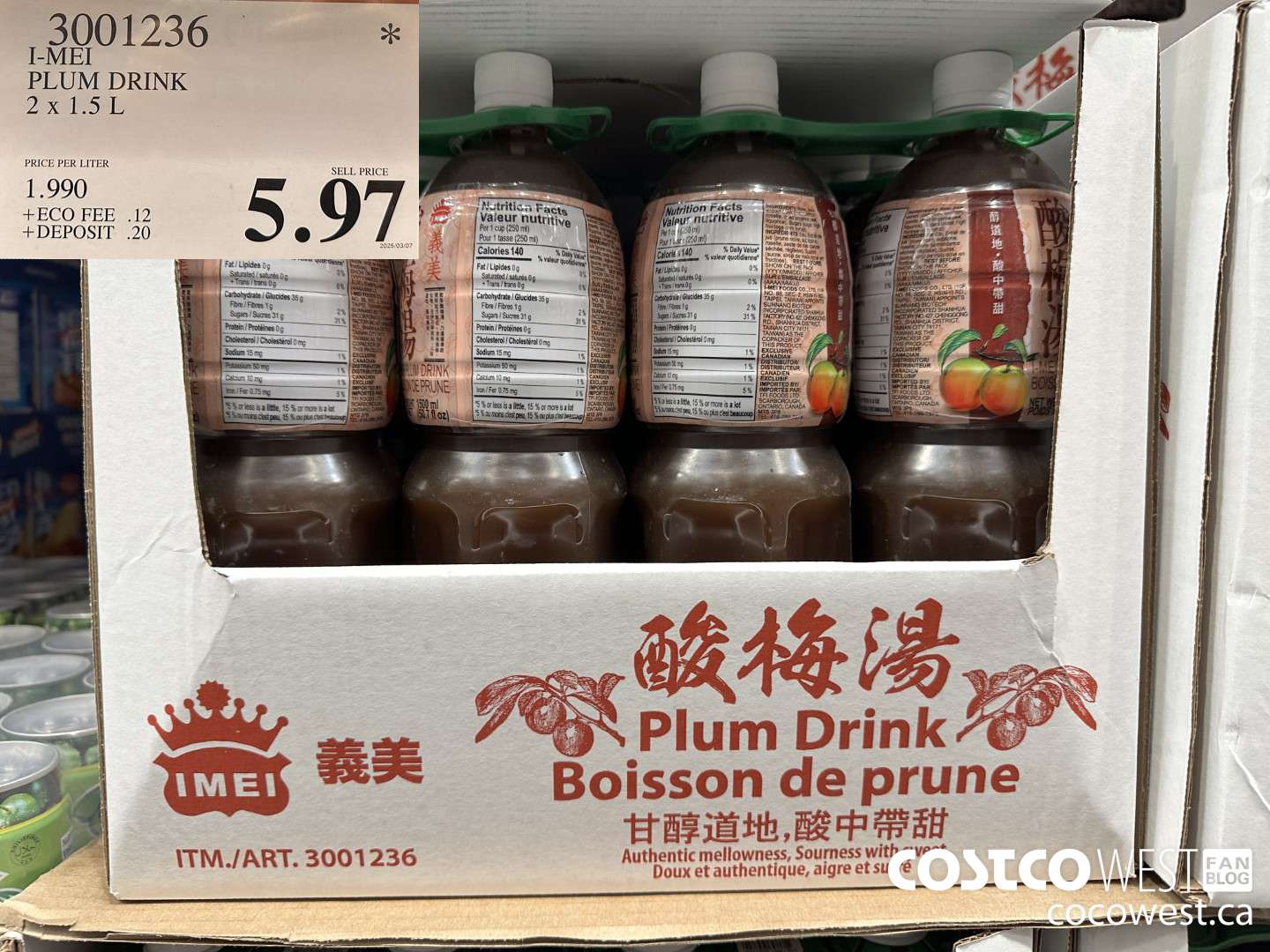 3001236 I-MEI PLUM DRINK 2 X 1.5L $5.97